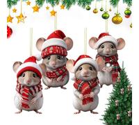 4PCS Christmas Mouse Decorations | 8cm Acrylic Tree Pendants For Holiday Decor, Cute Mouse Ornaments | For Mice Trees Home Decor Car Decorations Hanging