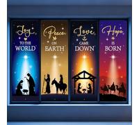4Pcs Christmas Nativity Large Window Clings Decorations Religious Jesus Christmas Window Decals Nativity Scene Love Hope Joy Peace Double-Side Stickers for Xmas Holiday Party Home Church School Decor