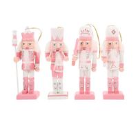 4Pcs Christmas Nutcrackers Figurines, Small Wooden Nutcracker Pink Hanging Nutcrackers Decorations Christmas King Soldier Figures With Ropes for Xmas Party Home Decor (4.7inch)