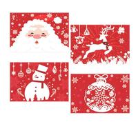 4PCS Christmas Placemats, Santa Reindeer Snowman Bell Place Mats, Washable Linen Dining Table Placemats for Xmas, Merry Christmas Red Mats Seasonal Home Party Indoor Kitchen Dining Table Decoration