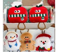 4pcs Christmas Plush Keychains Cute Xmas Tree Key Ring Bag Pendant,Christmas Fruit,Gingerbread Man,Snowman and Santa Claus