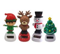 4Pcs Christmas Solar Dancing Toy,Car Swinging Dancing Toy,Christmas Theme Figure Bobble Head Toys,Dancings Bobblehead Figures,Xmas Car Dashboard Decorations