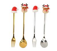 4Pcs Christmas Spoons and Forks Set, Stainless Steel Cartoon Mini Flatware with Silicone Handles, Festive Cutlery for Dessert Coffee Ice Cream, Gift Box Included for Home