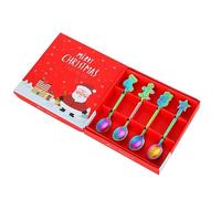 4Pcs Christmas Stainless Steel Elk Santa Spoon Merry Christmas Ornaments Tableware Christmas Decorations for Home 2022 New Year (Rainbow)