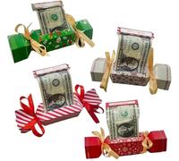 4Pcs Christmas Surprise Money Pull Box, DIY Cash Gift Box with Pouch, Creative Candy Christmas Money Holder Gift Box for Cash, Fun Holiday Party Gift Idea for Kids, Friends & Family (D)