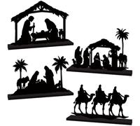 4Pcs Christmas Table Decorations Black Nativity Set Wooden Table Decorations Nativity Scene Centerpieces Christian Jesus Christmas Decor for Xmas Home Decor Holiday