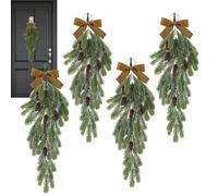 4pcs Christmas Teardrop Swag Wreath, Christmas Wreath Upside Down Artificial Teardrop Garlands, Teardrop Wreath With Bowknot, Christmas Artificial Wreath With Pine Needles And Pine Cones 70cm