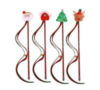 4pcs Christmas Theme Kitten Teaser Stick Funny Cat Tassel Wand Toy Pet Cat Interactive Stick Cat