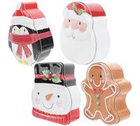 4pcs Christmas Tin present Box Candy Tin Box Storage Containers Santa Snowman Gingerbread Man Penguin Biscuit Container for Party Dinner Event