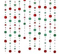 4pcs Christmas Tree Bunting Streamers,Red & Green Glitter Circle Dot Star Garland,Reflective Star Circle Dot Banner Streamer,For Christmas,Winter Holiday,New Year,Party,Home,Office,Decoration Supplies