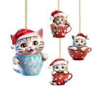 4pcs Christmas Tree Cat Pendant, Acrylic Christmas Tree Cat Decoration, Cute Pendant Decoration
