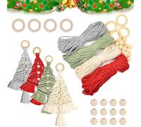 4PCS Christmas Tree DIY Kit, Woven Macrame Christmas Trees DIY KIT Wall Hangings, Christmas Craft Ideas Gifts, Christmas Tree Boho Macrame Hangings Decor