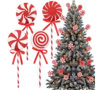 4pcs Christmas Tree Lollipop Decoration | Red And White Christmas Tree Ornaments | Cute Red Lollipop Candy ChristmasTrees For Home Office Holiday Party Decor