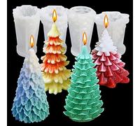 4PCS Christmas Tree Silicone Mold, 3D Candle Molds for Candle Making, Tree Shaped Silicone Epoxy Resin Mold, Ornament Mould for DIY Wax Candle Soap Art Craft Cake Chocolate Home Decor