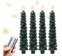 4Pcs Christmas Trees Battery Candles,Christmas Tree LED Candles with Remote Control Timer,Battery Operated Flameless Taper Candles Warm White Light for Christmas Dinner Table Decorations