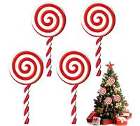 4Pcs Christmas Wood Candy Ornaments， Candy Paradise Candy Land Supplies Christmas Tree Decor Gifts， Red and White Xmas Decorations Candy Ornaments 12 Inches Suitable for New Year Festival Hanging