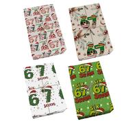 4pcs Christmas Wrapping Paper, 67 Vintage Christmas, Meme Wrapping Paper, 67 Meme Funny Teen Holiday Funny Gift Wrap, 19x26 Inches, Santa GiftWrap, Six Seven Festive Papers For Family Adults