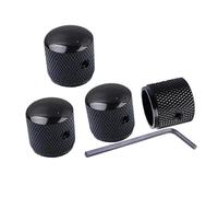 4pcs Chrome Black Gold Knob For Bass Electric Guitar Domed Knurled Volume Tone Knob Metal Volume Pegs For 6mm Splined Guitar Parts(Black)