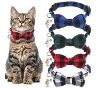 4Pcs Classic Plaid Cat Collars with Bells, Breakaway Kitten Collar, Christmas Bow Tie Kitty Collar with Bowti for Cats, Pet Custome Supplies, Christmas Spirit
