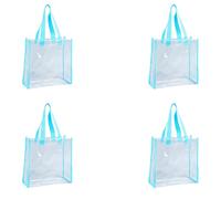 4PCS Clear gift bag,Transparent Reusable Gift Wrap Bags With Handle,Light Blue PVC Shopping Tote Beach Bag With Webbing Lace,25 * 25 * 10CM