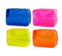 4PCS Clear Makeup Bag Transparent Waterproof PVC Toiletry Organiser with Zip Closure Small Neon Travel Cosmetic Pouch for Women Men (Dark Blue+Rose+Yellow+Orange)