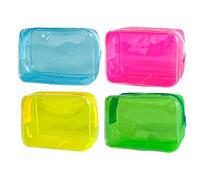 4PCS Clear Makeup Bag Transparent Waterproof PVC Toiletry Organiser with Zip Closure Small Neon Travel Cosmetic Pouch for Women Men (Blue+Rose+Yellow+Green)
