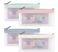 4pcs Clear Money Bags with Zipper, Transparent Cash Budget Envelopes Bank Deposit Pouch Money Organizer for Collectors Colorful Coin Purse Check Wallet Holder for Budgeting(4 Colors)