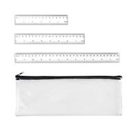 4Pcs Clear Pencil Case for Exams,Large Transparent Exam See Through,Plastic Long Capacity,30cm Big Ruler Stationery,PVC Cases Rulers Filled Pouch,Suitable Designs Triangular Maths Pencilcase,for Kids