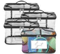 4Pcs Clear Toy Storage Bags with Name Tag Pocket 24×17.5×14.5 cm Waterproof PVC Moving Totes Portable Toy Organizer Case Transparent Purse for Building Blocks, Books, Puzzle, Cosmetics