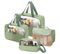 4Pcs Clear Travel Hanging Toiletry Bag, Portable Waterproof PU Transparent Cosmetic Bag, Suitable for Full Size Travel and Holiday Essentials Toiletry Bag for Women and Girls (Green)