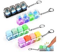 4PCS Clicker Keyboard Fidget Toy, Mechanical Keyboard Keychain with LED Lights, Stress Relief Sensory Toy for Adults Kids Office School Anxiety Relief