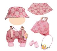 4Pcs Clothes & Accessories for 17cm Dolls, Pink Doll Outfit Accessories Sets Includes 1 Bib Pants 1 Pendant 1 Hats 1 Shoes for Girls Kids Birthday Gifts (Cloth Only)