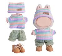 4pcs Clothes for Labubu Outfit and Accessories 17cm Doll Clothing Set Sweater Pants Leather Shoes Hat (No Doll) Green