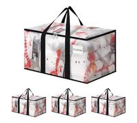 4Pcs Clothes Storage Bags - 93L Clear Large Clothes Organiser with Reinforced Handle & Double Zipper Lids Heavy-Duty Foldable Moving House Packing Bags for Sweater/Toys/Bedding/Duvet