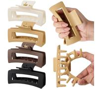 4Pcs Cloud Soft Claw Clips 5'' Extra Large Silicone Hair Clips | Squishy XL Claw Clip for Long/Thick/Curly Hair, Strong Hold Jumbo Square Jaw Clip for Women, Flexible & Durable, Neutral