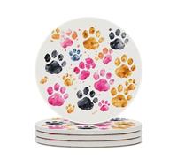 4PCS Coasters for Drinks Absorbent Ceramic Coasters with Cork Backing Colorful Dog Paws Drink Coasters Non-Slip Cup Mat for Coffee Table Home Kitchen Decor