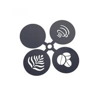 4pcs Coffee Art Template with Handle, Stainless Steel Coffee Decorating Stencils, Cake Decoration Tool Reusable Latte Cappuccino Art Mould(Black)