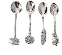 4pcs Coffee Tea Spoon Alloy Stirring Tableware with Different Vintage Pattern for Stir Bar Ice Cream Teaspoons(Silver)