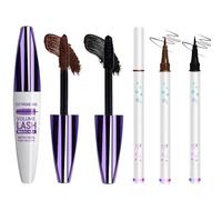 4PCS Colored Mascara & Liquid Eyeliner Set, 5D Waterproof Mascara Volume Length, Smudge-Proof Mascara for Mature Women, Long Lasting Lengthening Mascara for Older Women, Eyelashes Curl (Black&Brown)