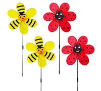 4Pcs Colorful Garden Windmill, Ladybug And Bee Windmill, Lawn Yard Decorations Pinwheels, Wind Spinners Outdoor For Indoor Patio Lawn Yard, Garden Party Decorations Outdoor, 11.8x26.5 Inches