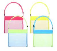 4Pcs Colorful Mesh Beach Bags Seashell Bag for Kids, Portable & Foldable Sea Shell Bag with Adjustable Carrying Straps, Shell Collecting Bags for Outdoor Beach Activities Adventures