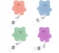 4Pcs Colorful Name Decorative Badge Reels with Clip on ID Card Holders for Nurse,Badge Reel Holder,Cute Bears Acrylic Retractable Badge Reel,Teacher,Student Badge Holders Supplies