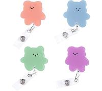 4Pcs Colorful Name Decorative Badge Reels with Clip on ID Card Holders for Nurse,Badge Reel Holder,Cute Bears Acrylic Retractable Badge Reel,Teacher,Student Badge Holders Supplies,Identification Badge