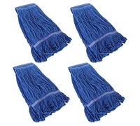 4Pcs Commercial String Mop Head, Loop-End Mop Head Replacement, Heavy Duty Mop Head Refills, 6 Inch Headband, Cotton Looped End Wet Cleaning Mop Refill for Home, Industrial and Commercial Use (Blue)