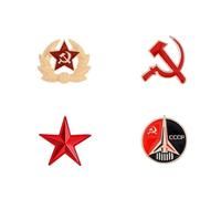 4PCs Communist Enamel Pin Sickle Hammer Star Brooch Button Badge Lapel Pin Set Vintage Creative Soviet Union Russia Brooch Gifts Clothes Party Backpack Decor Accessories