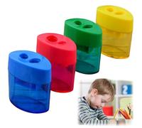 4PCS Compact Pencil Sh/arp/ener with Container,Dual Hole Pencil S/harp/eners,Twin Hole P/encil S/har/pener,Manual Pe/ncil Sh/arpener,Colourful Plastic P/encil S/har/pener,Compact Graphite Shaving Tool