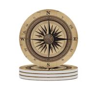 4PCS Compass Wind Road Map Coasters Non-Slip Round Drink Coasters with Ceramic Stone and Cork Base, Heat Resistant Absorbent 33.00Stone Coaster Set for Kinds of Mugs and Cups, 4 Inch