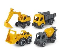 4pcs Construction Toys Set, Mini Excavator, Dump Truck, Bulldozer & Mixer - Abs Beach Toys For Boys, Yellow
