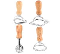 4Pcs Cookie Cutter, Heart, Round, Square & Wheel Biscuit Cutter, Zinc Alloy Cookie Press with Wood Handle, Multi-Purpose Baking Tools for Pie, Ravioli & More for Kitchen