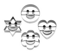 4pcs Cookie Cutters Round Hexagon Shapes in Flower Heart Stainless Steel | Silver Finish, Multipurpose Non-stick Edges, Parties and Holiday Events, Biscuit Mold Set